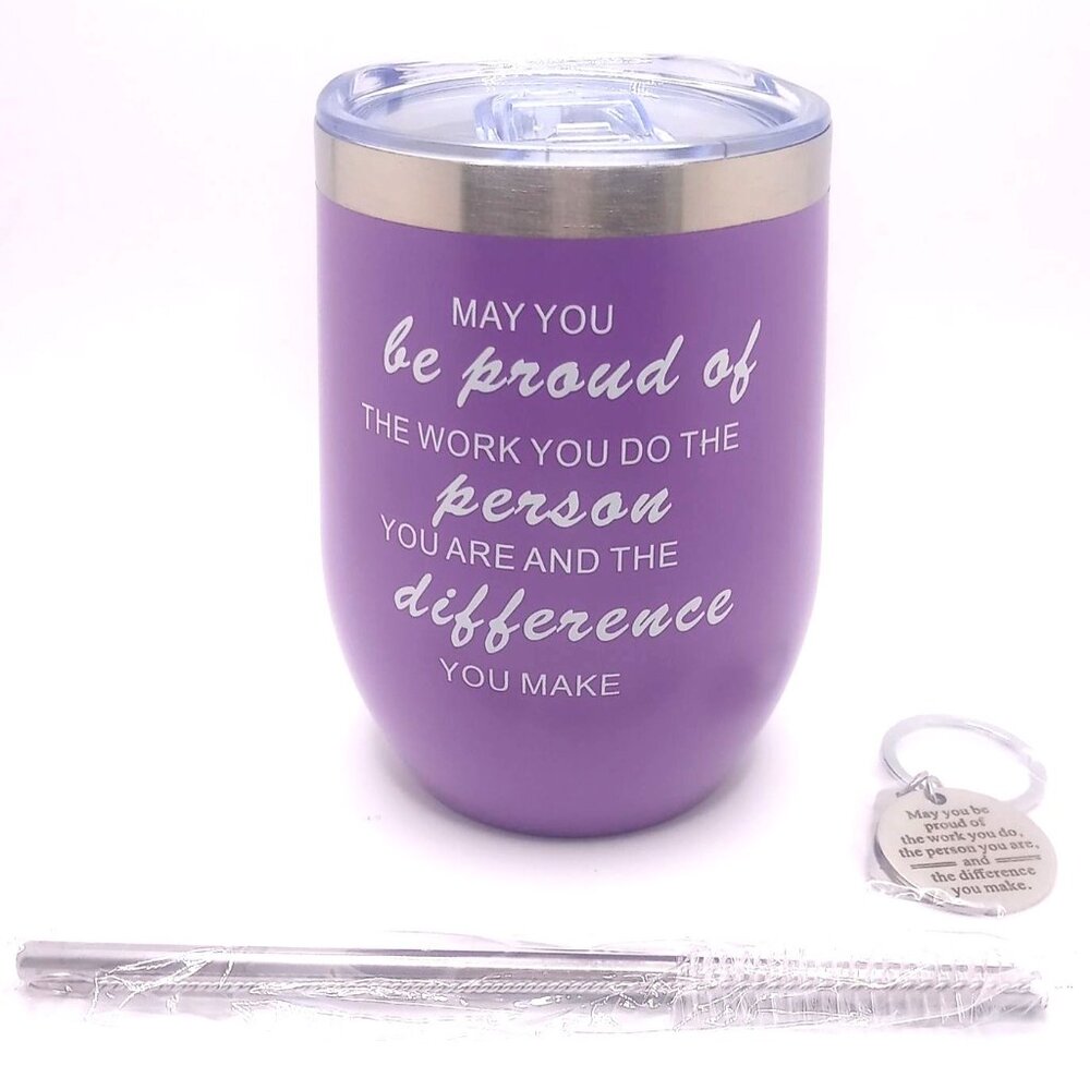 Inspirational Purple Stainless Steel Tumbler Lid & Straw Set Keychain Included